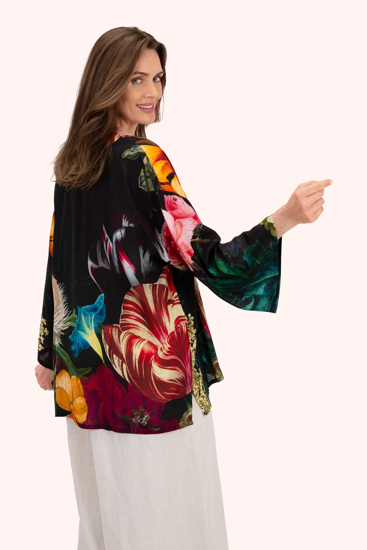 Mid-Length Kimono - Opulant florals - Chocolate