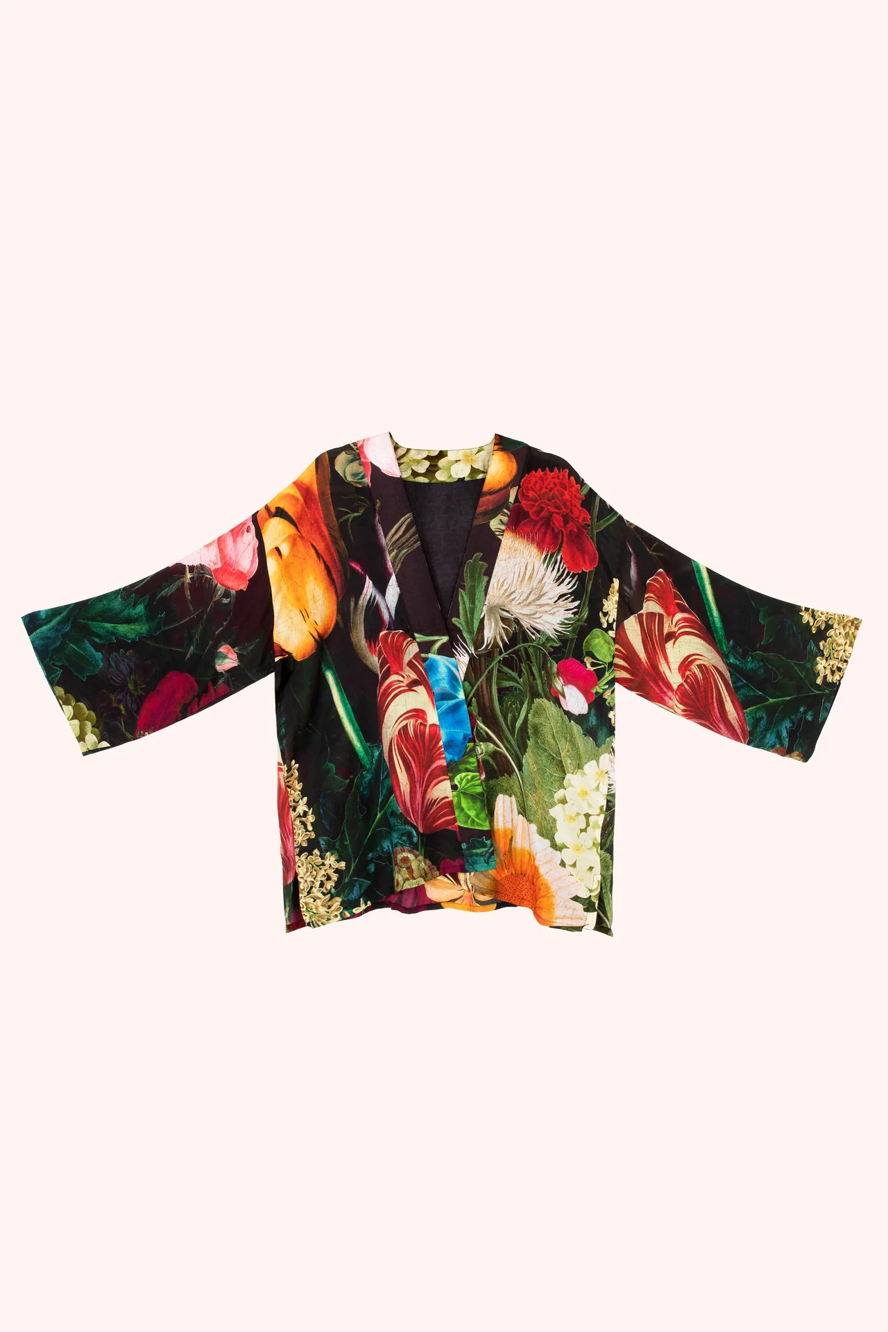 Mid-Length Kimono - Opulant florals - Chocolate