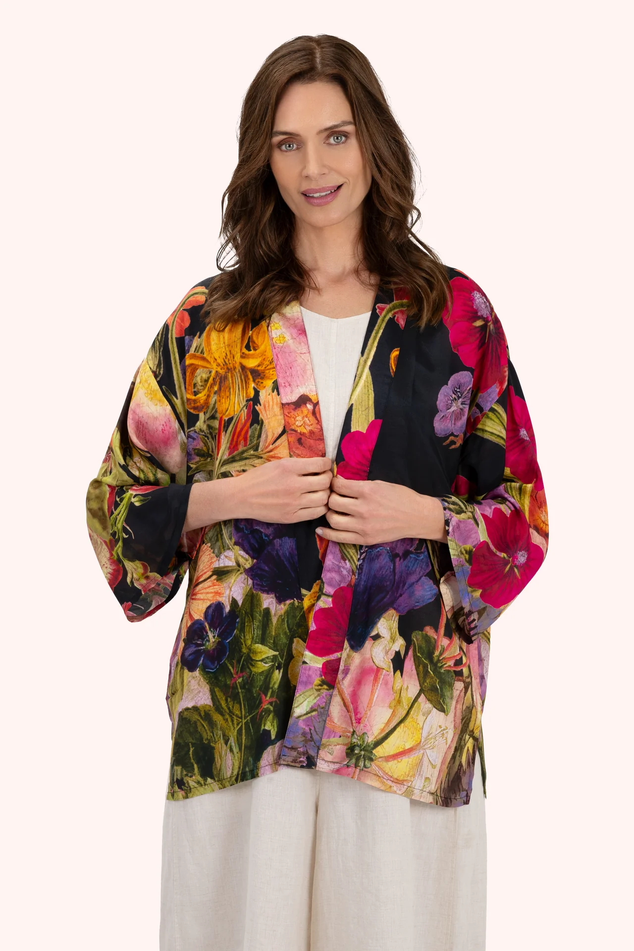 Mid-Length Kimono - Midnight Posy