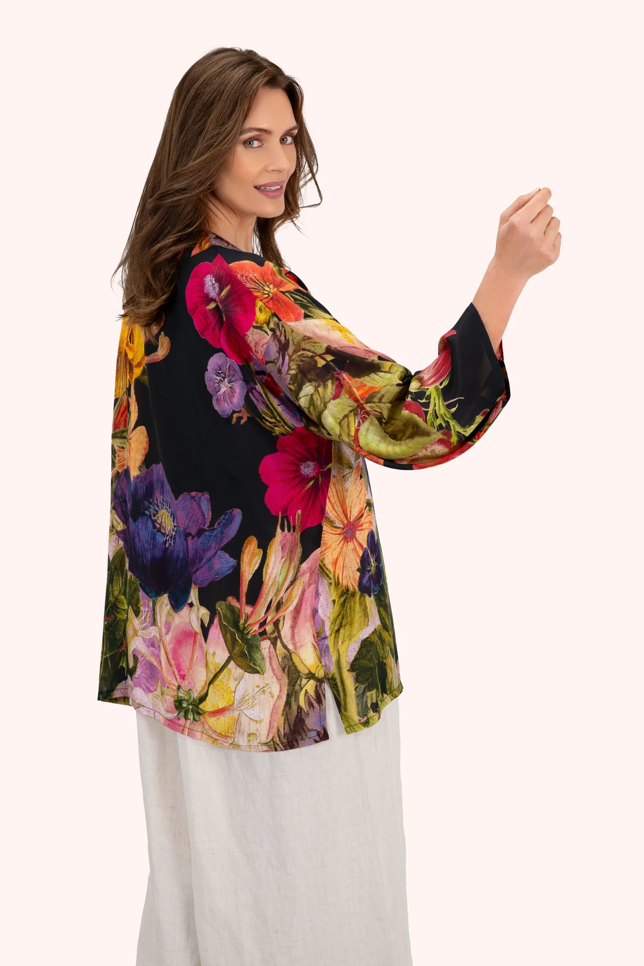 Mid-Length Kimono - Midnight Posy