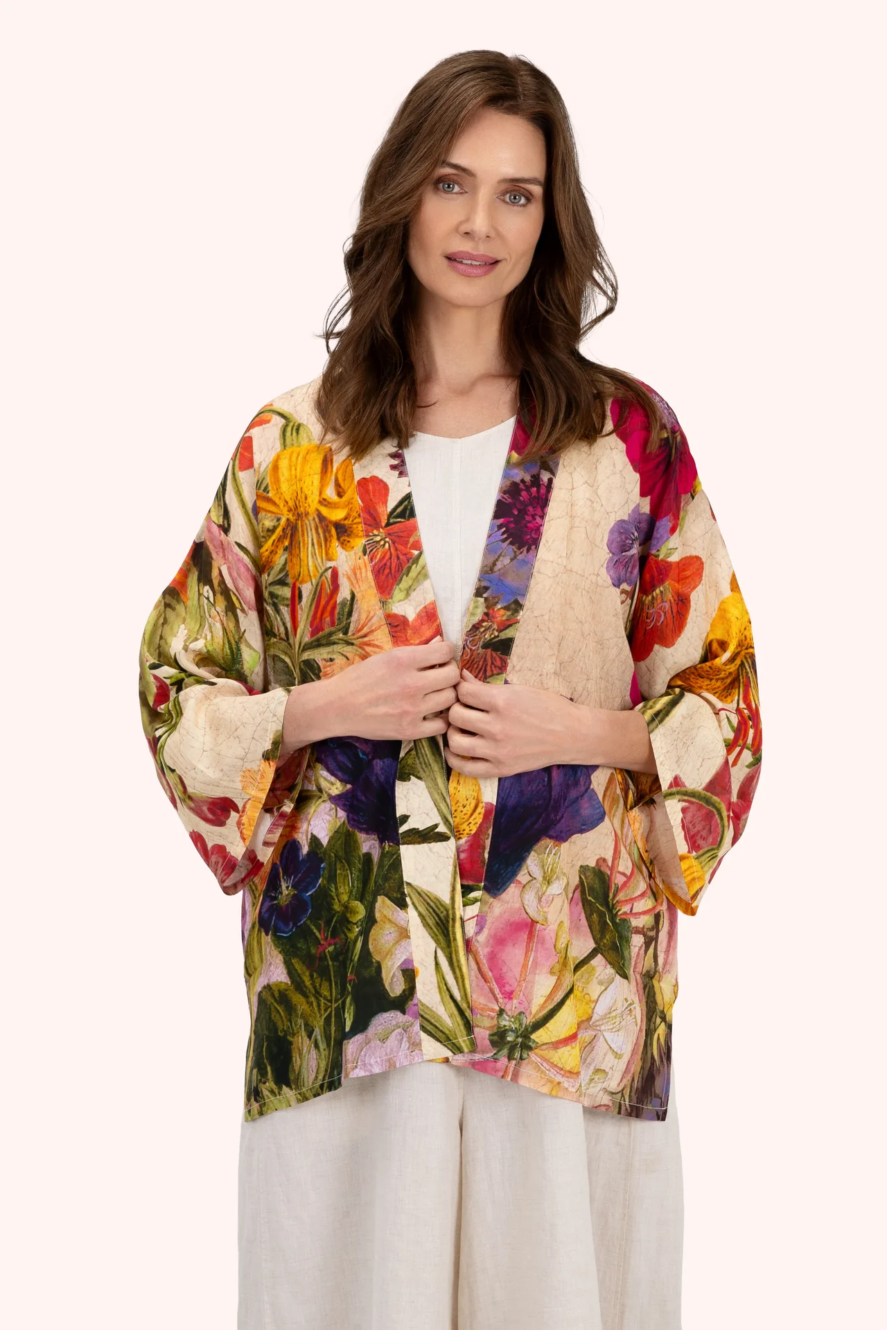 Mid-Length Kimono - Cream Posy