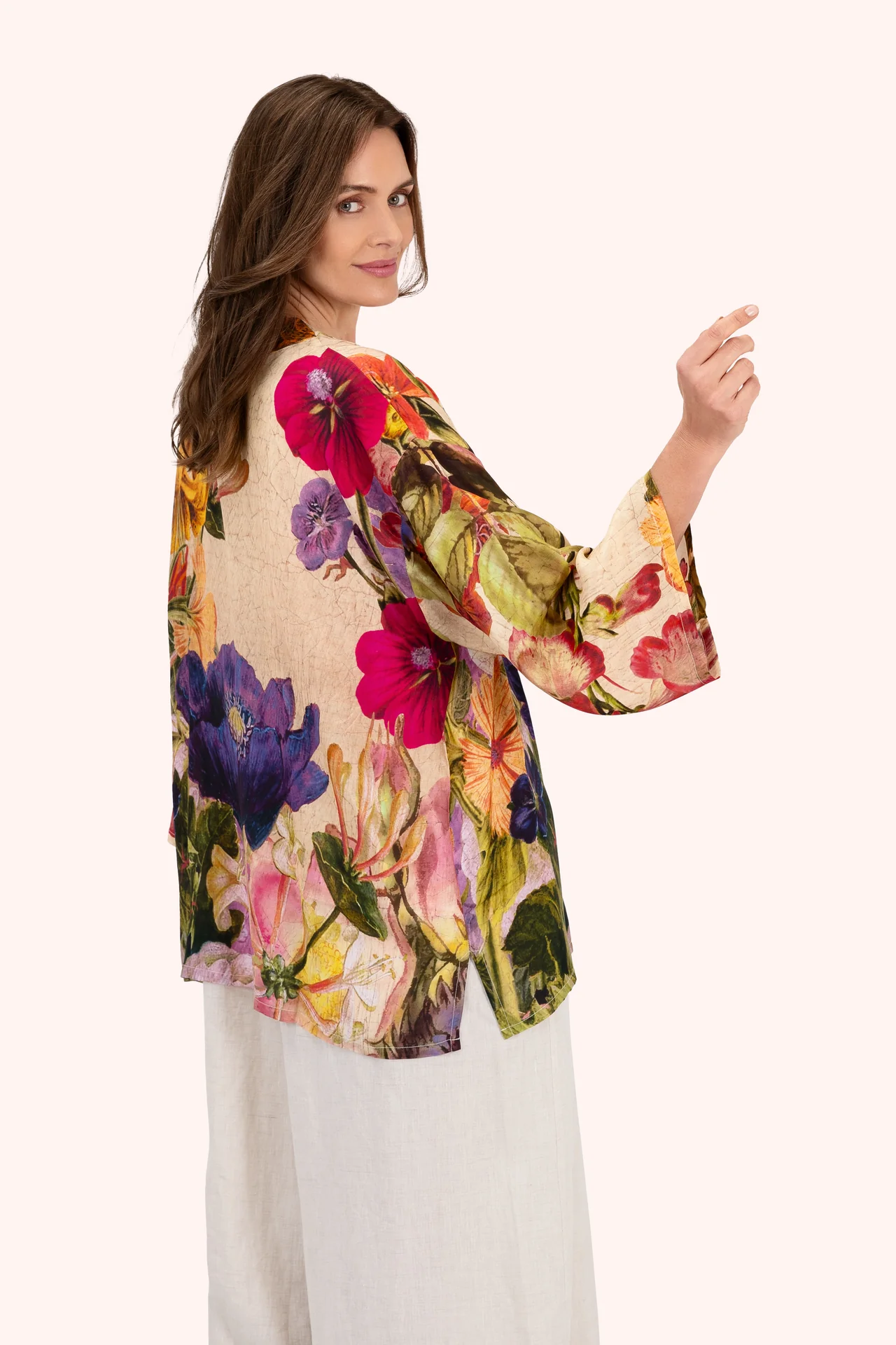 Mid-Length Kimono - Cream Posy