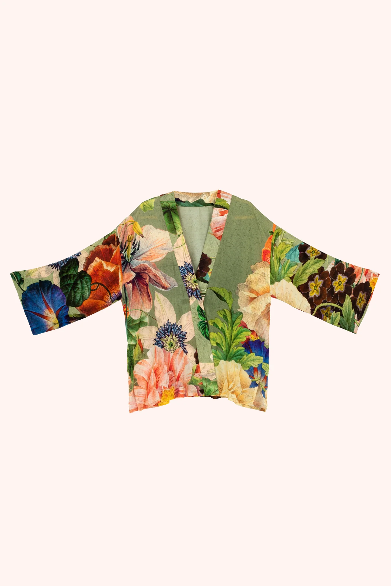 Mid-Length Kimono - Botanical Bouque - Sage