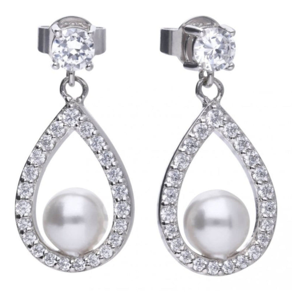 Zirconia Pearl Open Teardrop Earrings