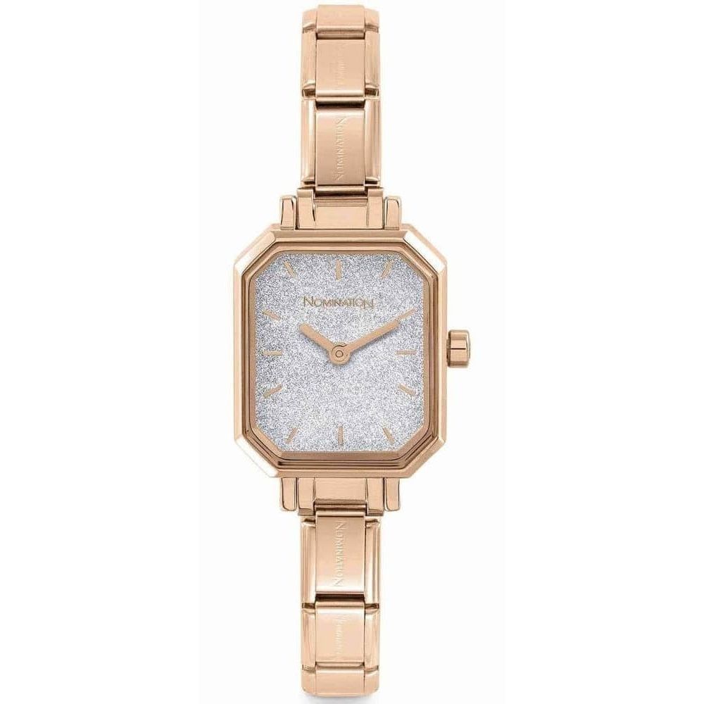 Paris Classic Rose Gold Tone Rectangle Silver Glitter Dial Ladies Watch