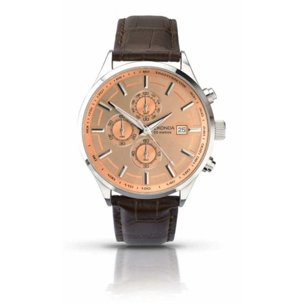 Stainless Steel Dial & Brown Leather Strap Gents Velocity Watch