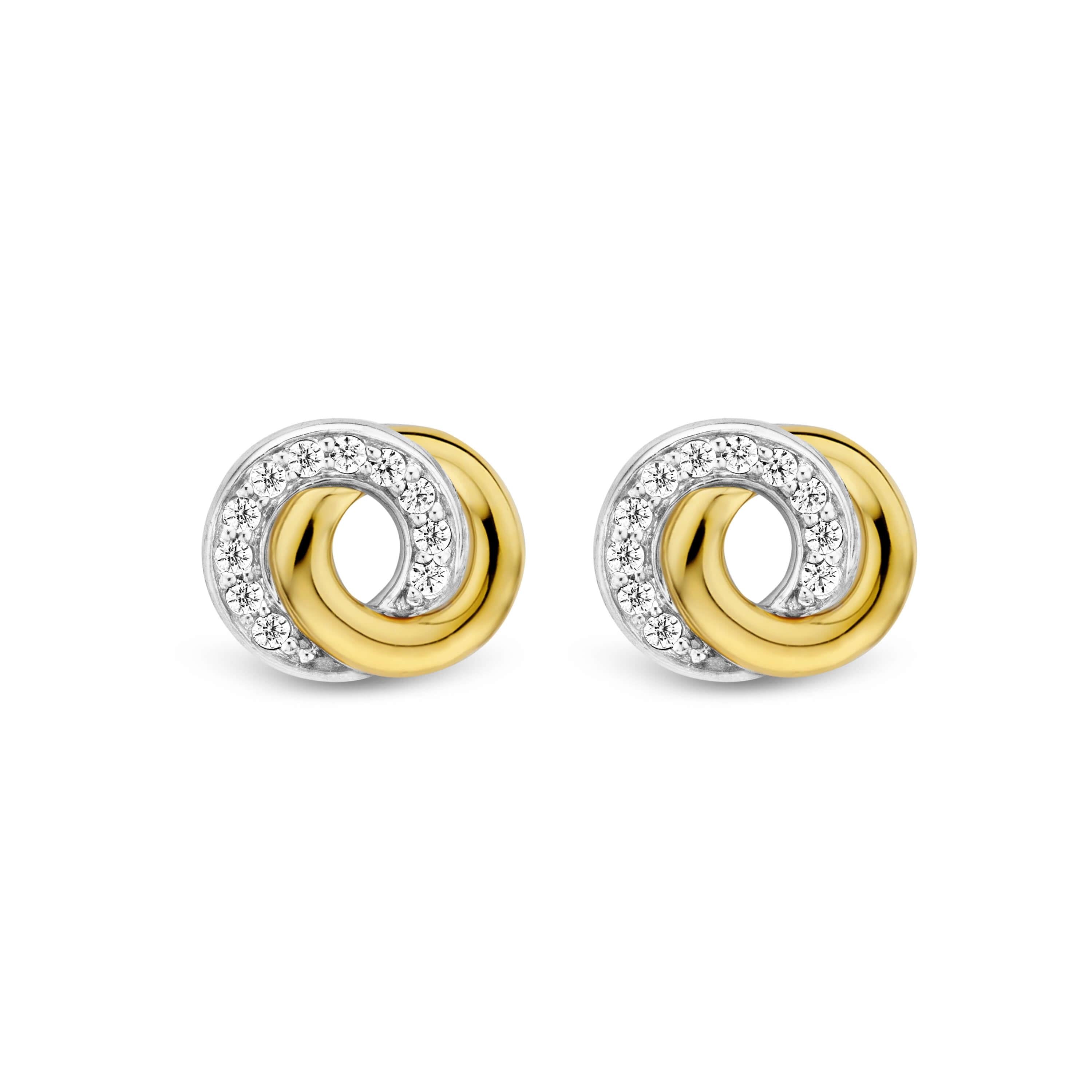 Circles & Cross-Over Two Tone Stud Earrings