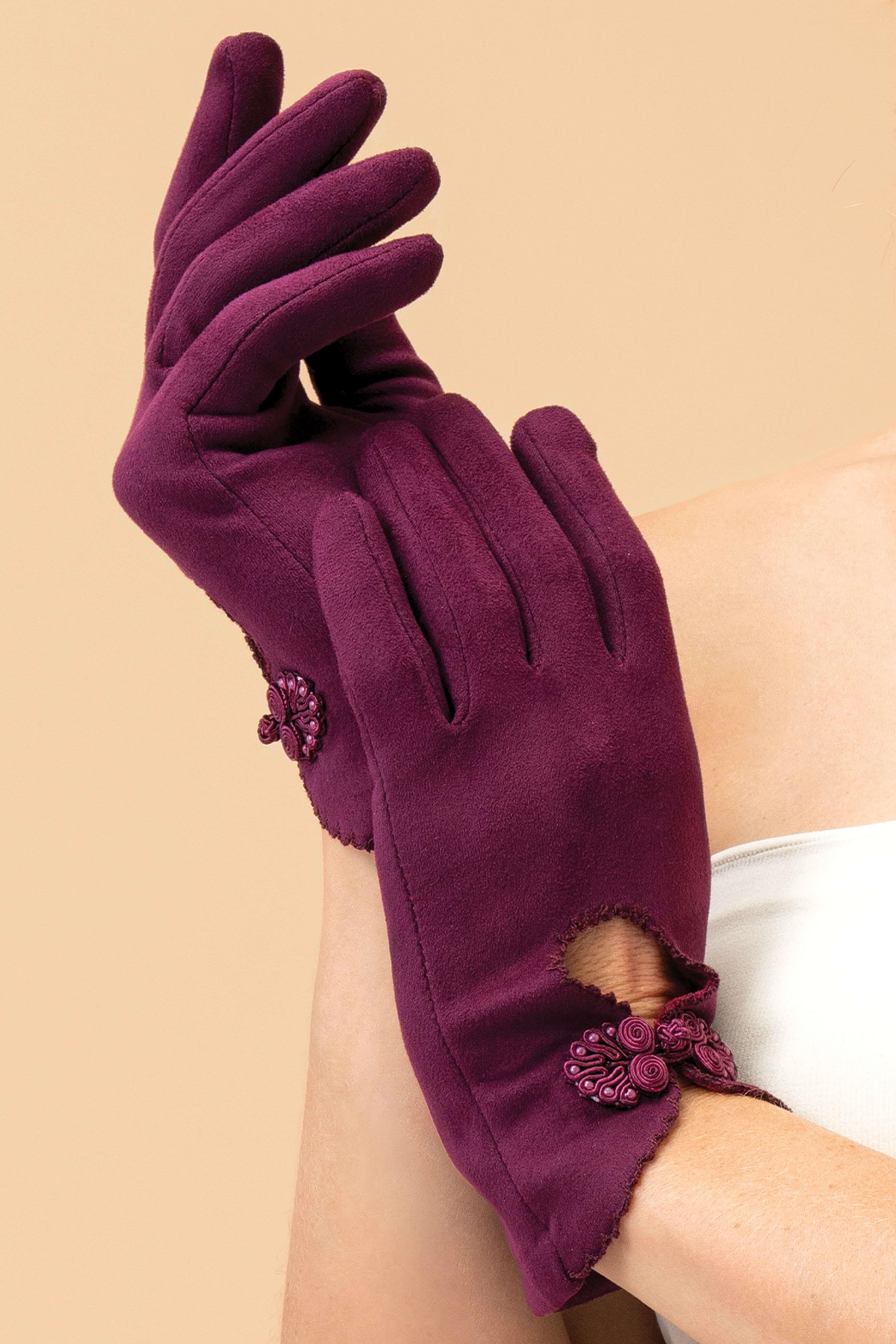 Suki Faux Suede Gloves- Damson