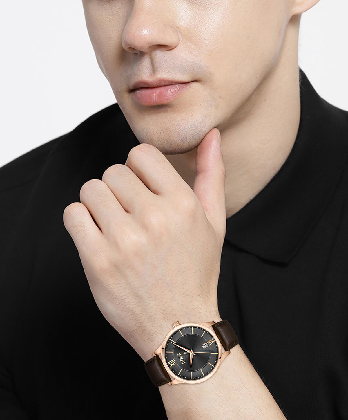 Elite Gold Grey Dial With Brown Leather Strap Gents Watch