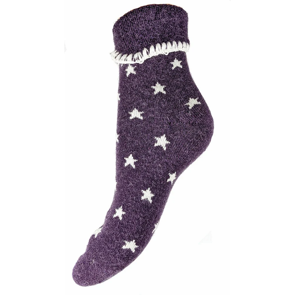 Purple Cuff Socks With Cream Stars