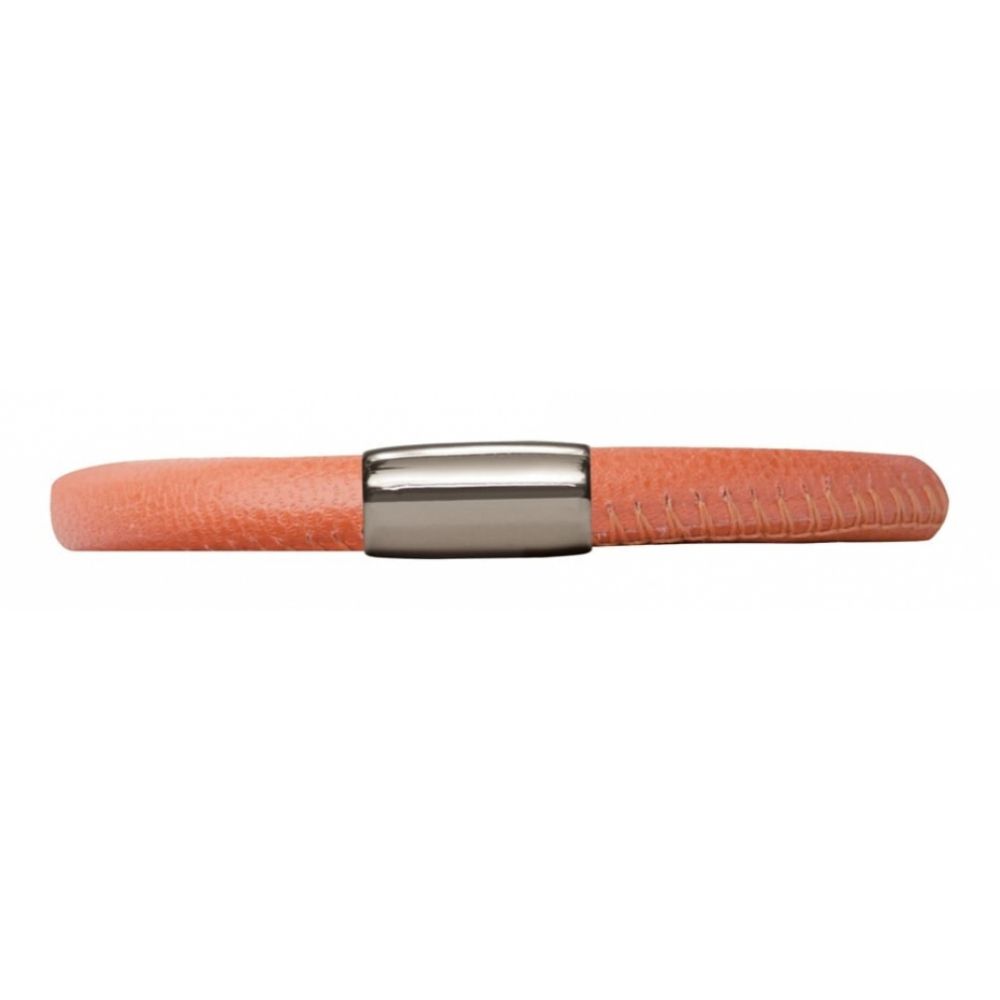 Single Band Orange Leather Bracelet with Stainless Steel