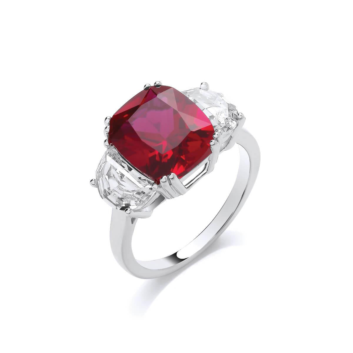 Silver & Ruby Cubic Zirconia Maharaja Ring- 8/P