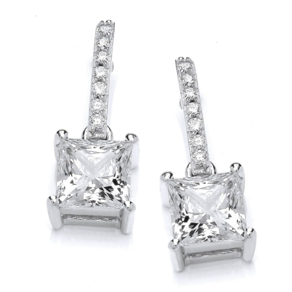 Square Crystal Earrings With Long CZ Bail