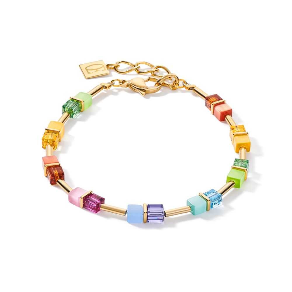 Multicolour Rainbow-Gold Geo Cube Bracelet