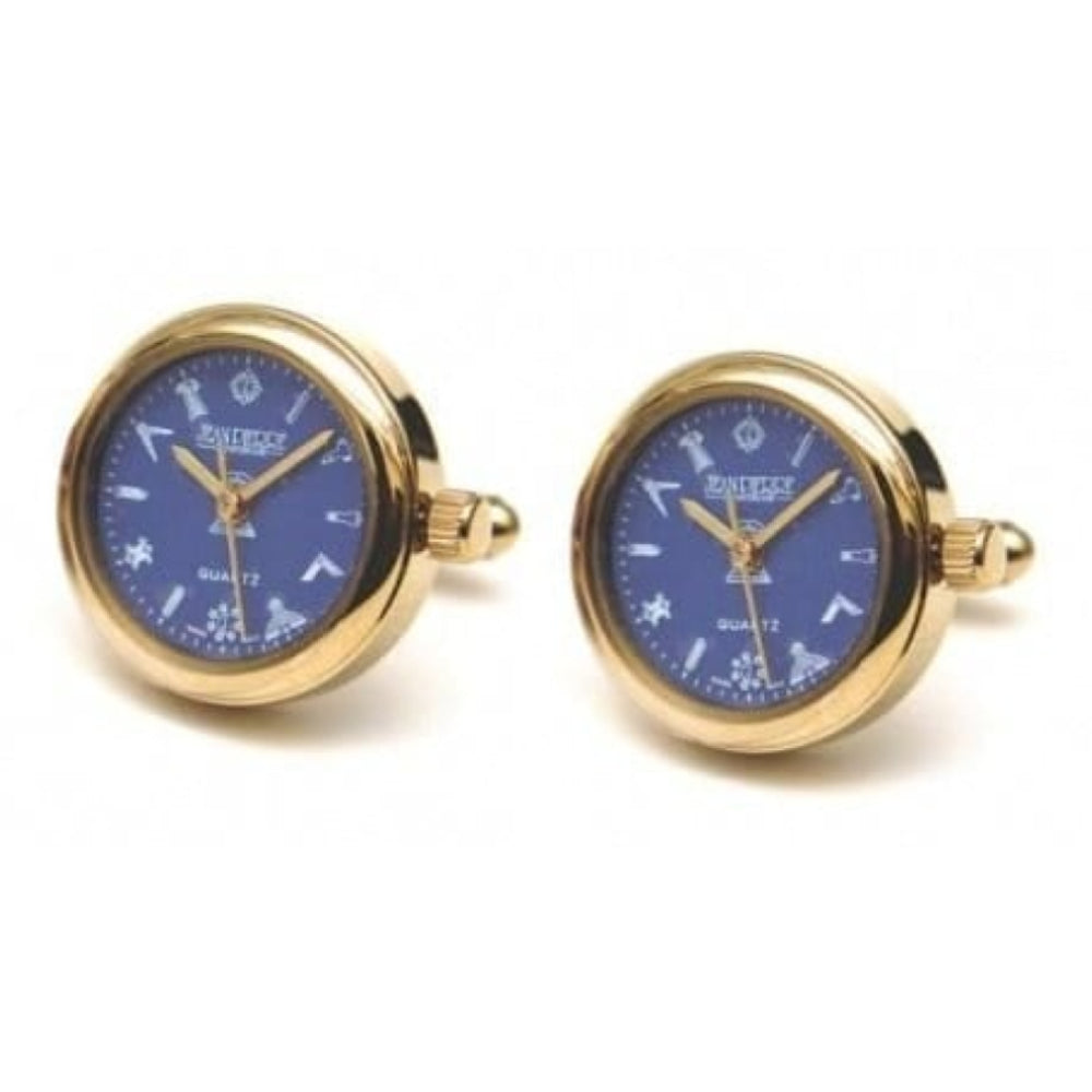 Gold Plated Blue Masonic Dial Cuff Links