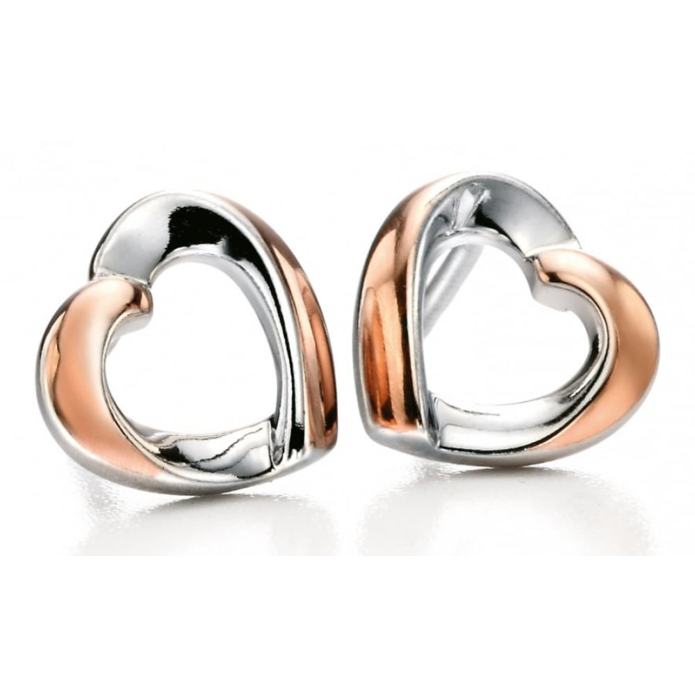 Rose Gold Detail Ribbon Heart Stud