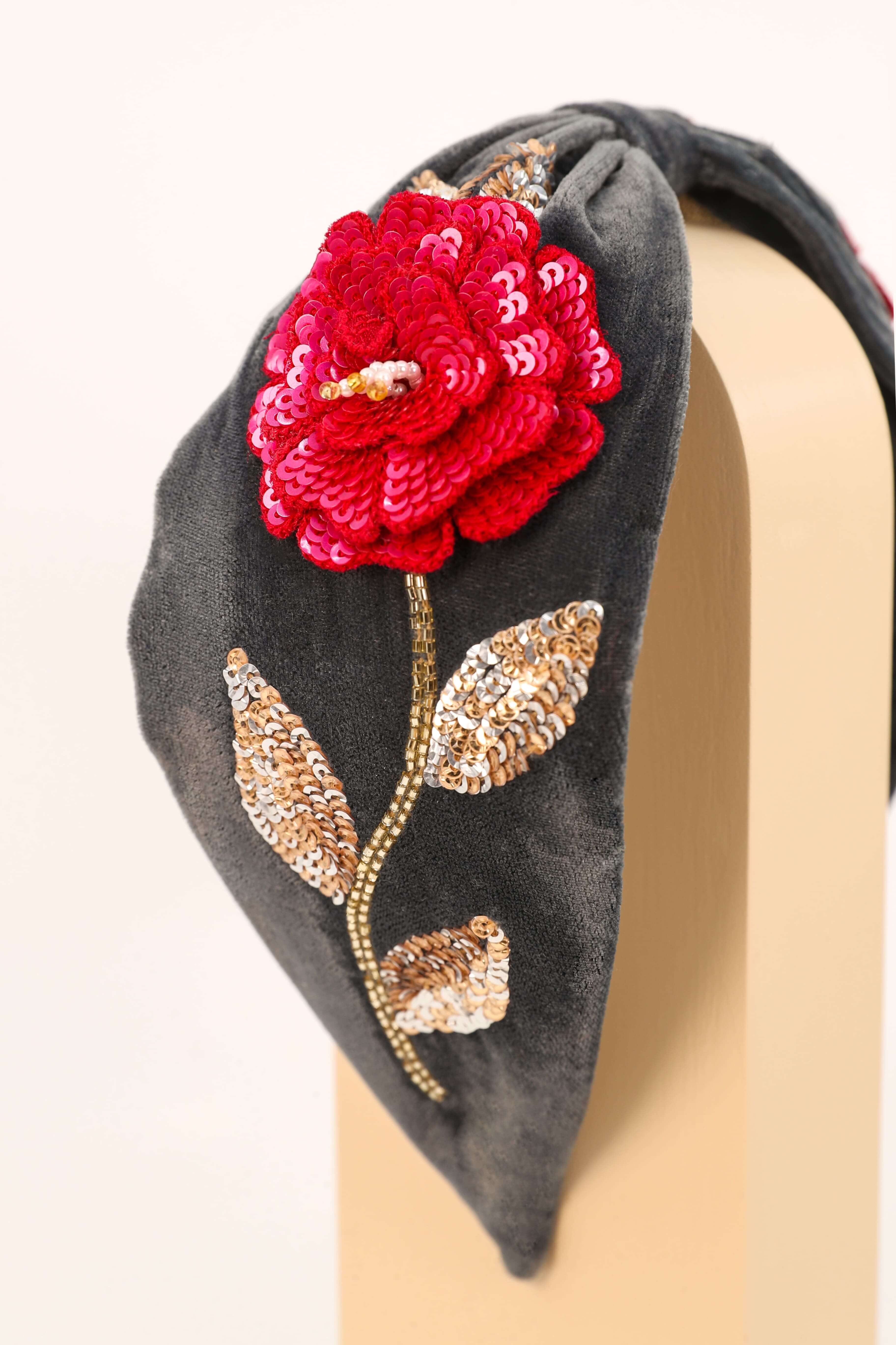 Zinnia Flower Embroidered Headband