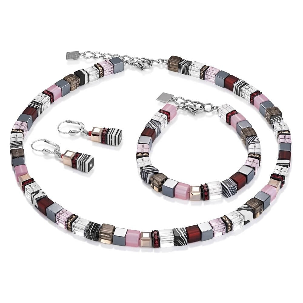 Red and Pink Geo Cube Bracelet, Earrings and Necklace Set