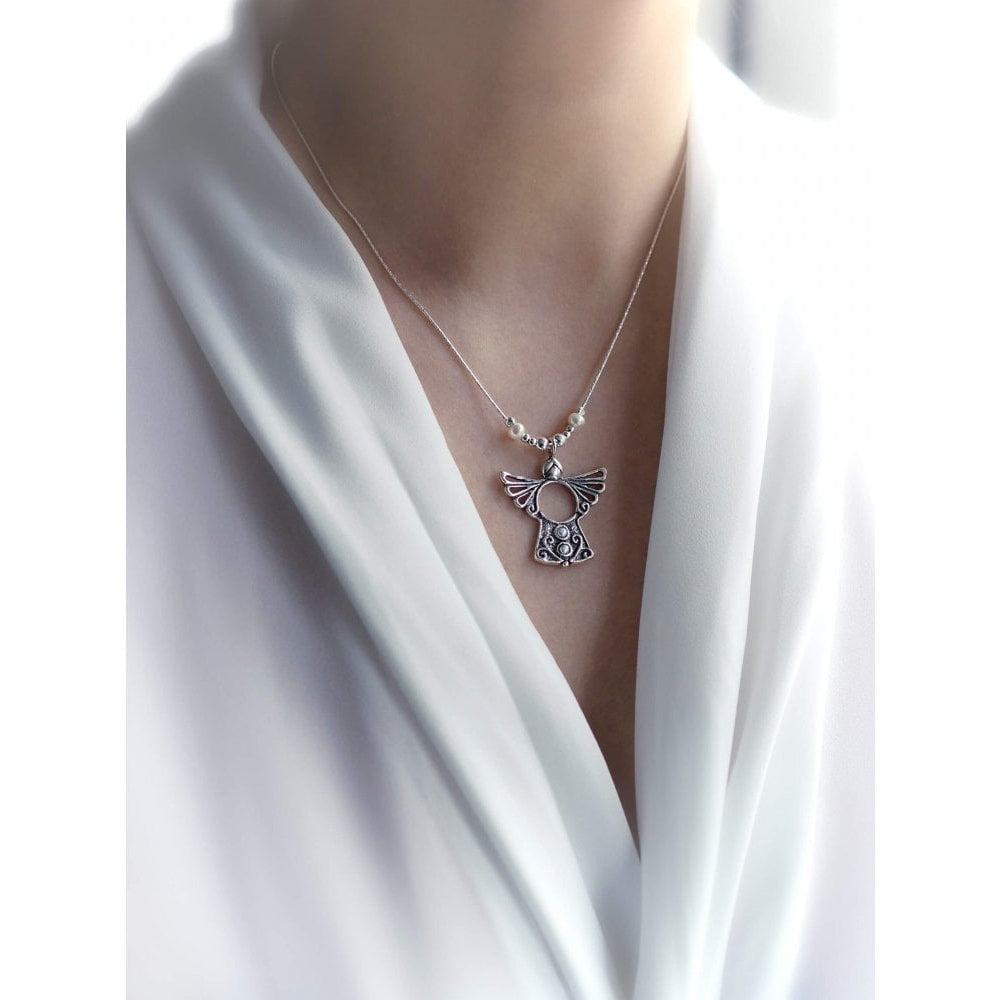 Necklace- Guardian Angel Pendant With Pearl