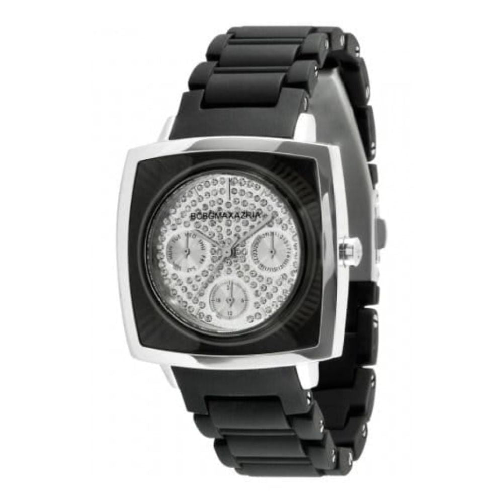 Ladies Elite Sport Pave Stone Chronograph Dial Black Rubber Bracelet Watch