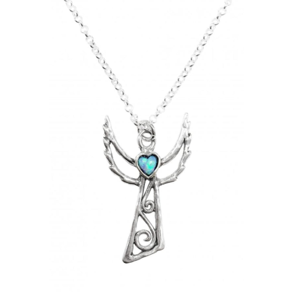 Necklace- Angel Pendant With Opal Heart