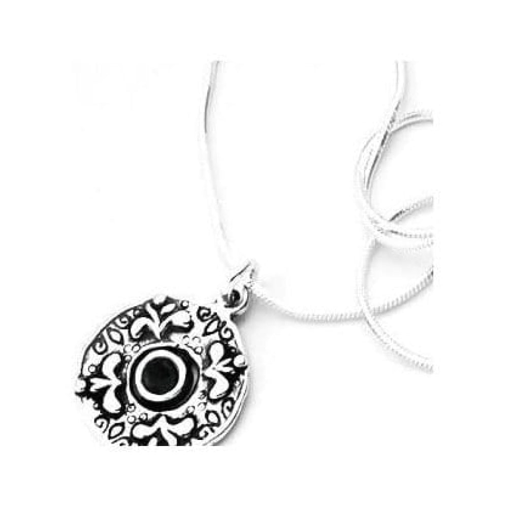 Ladies Handmade Silver Circular Patterned Pendant Necklace