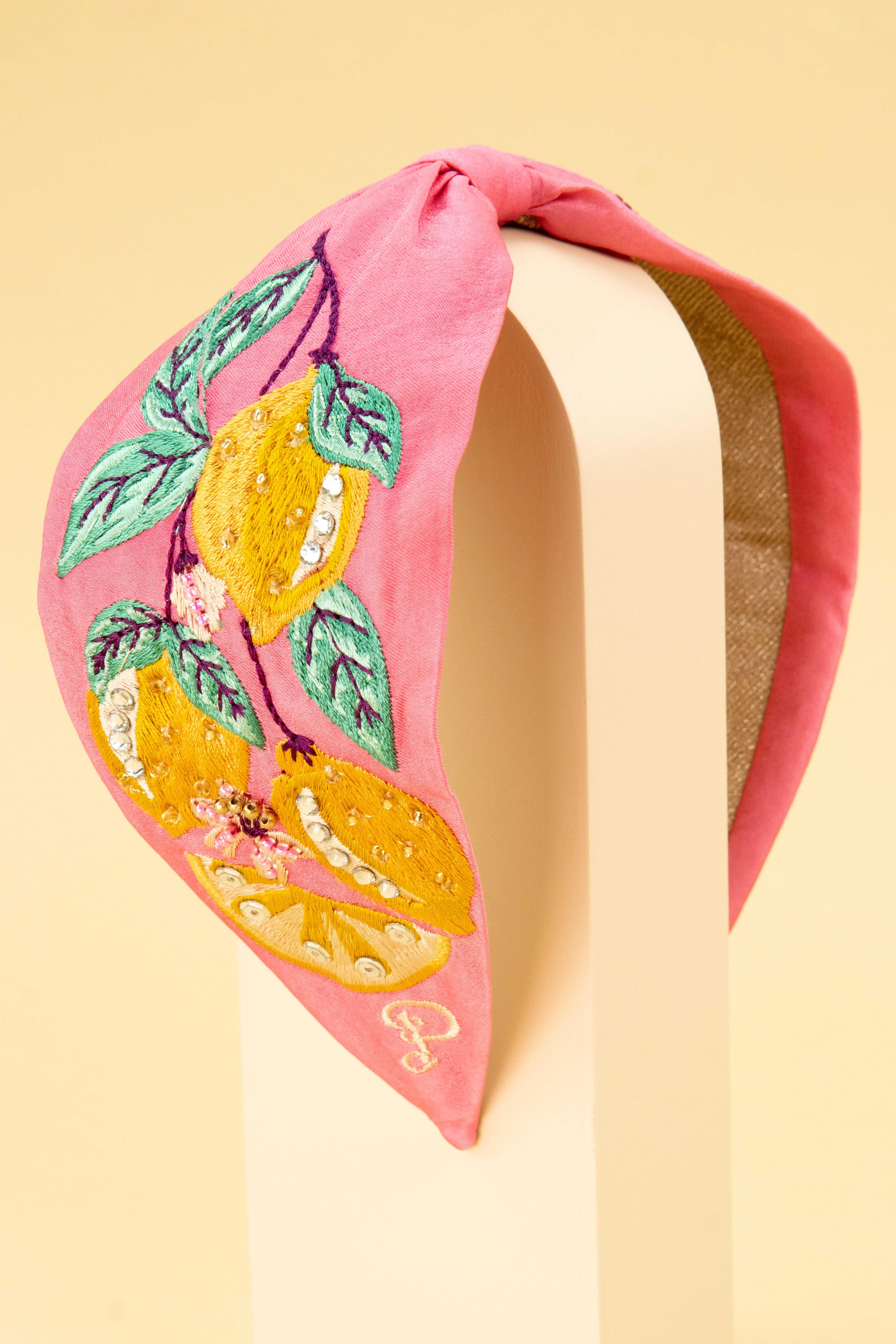 Sicilian Lemons Embroidered Headband