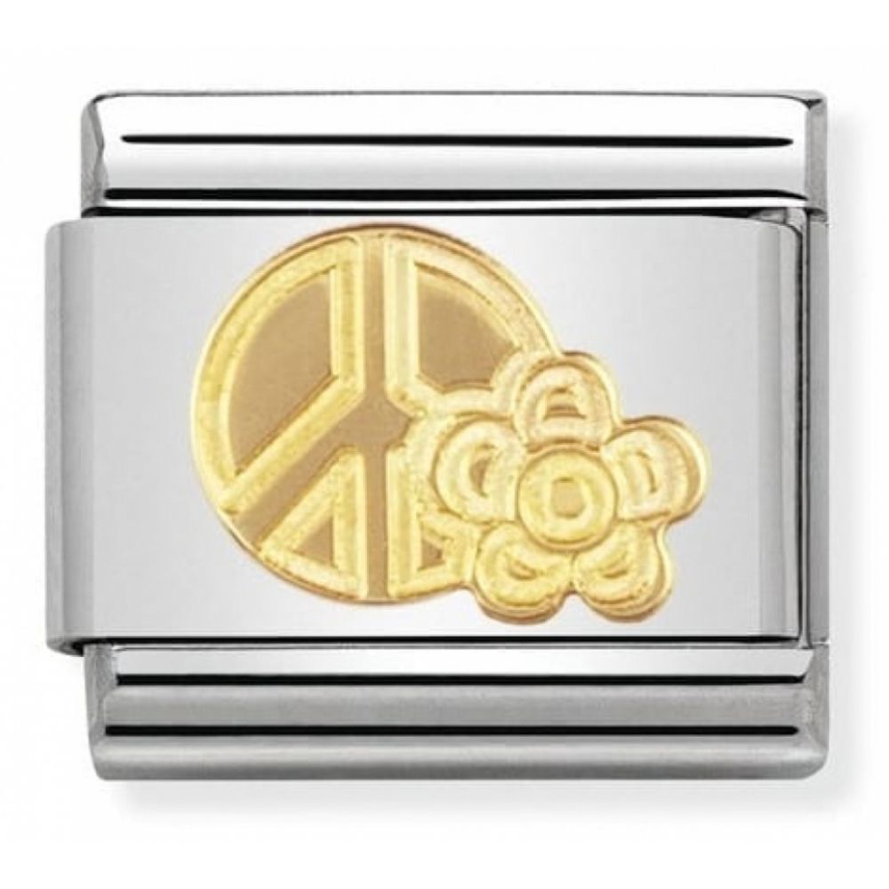 Classic Peace & Flower In Stainless Steel With 18k Gold Charm