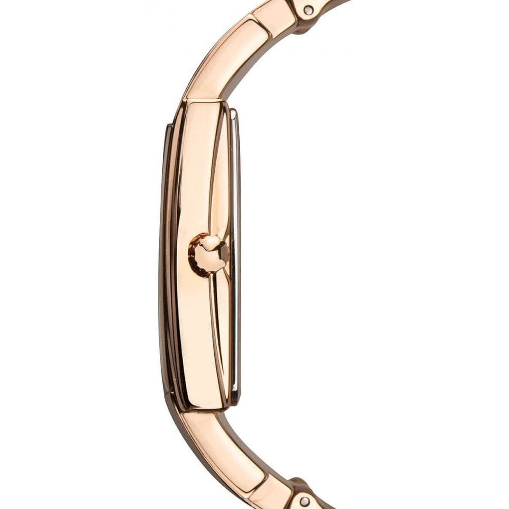 Rose Gold Plated Bracelet & Rectangular Case With Black Stone Set Dial Ladies Watch