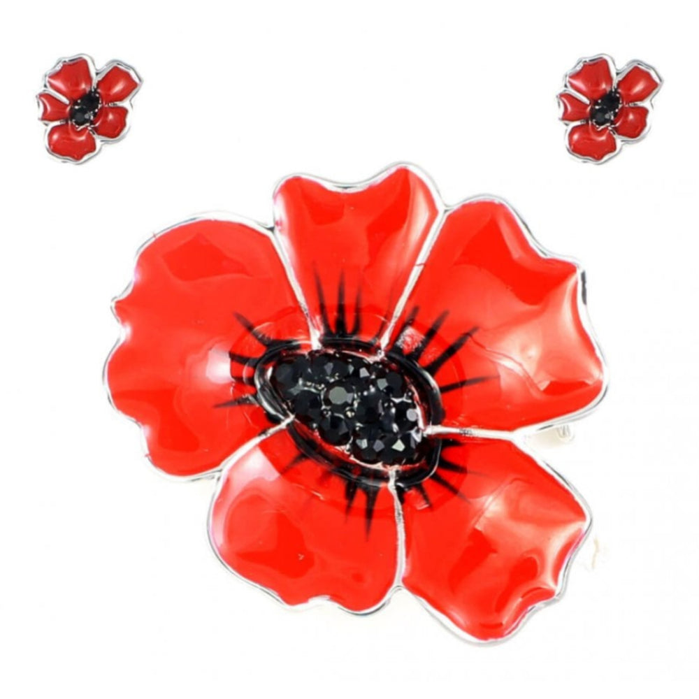 Large Wild Poppy Brooch & Stud Earrings Set