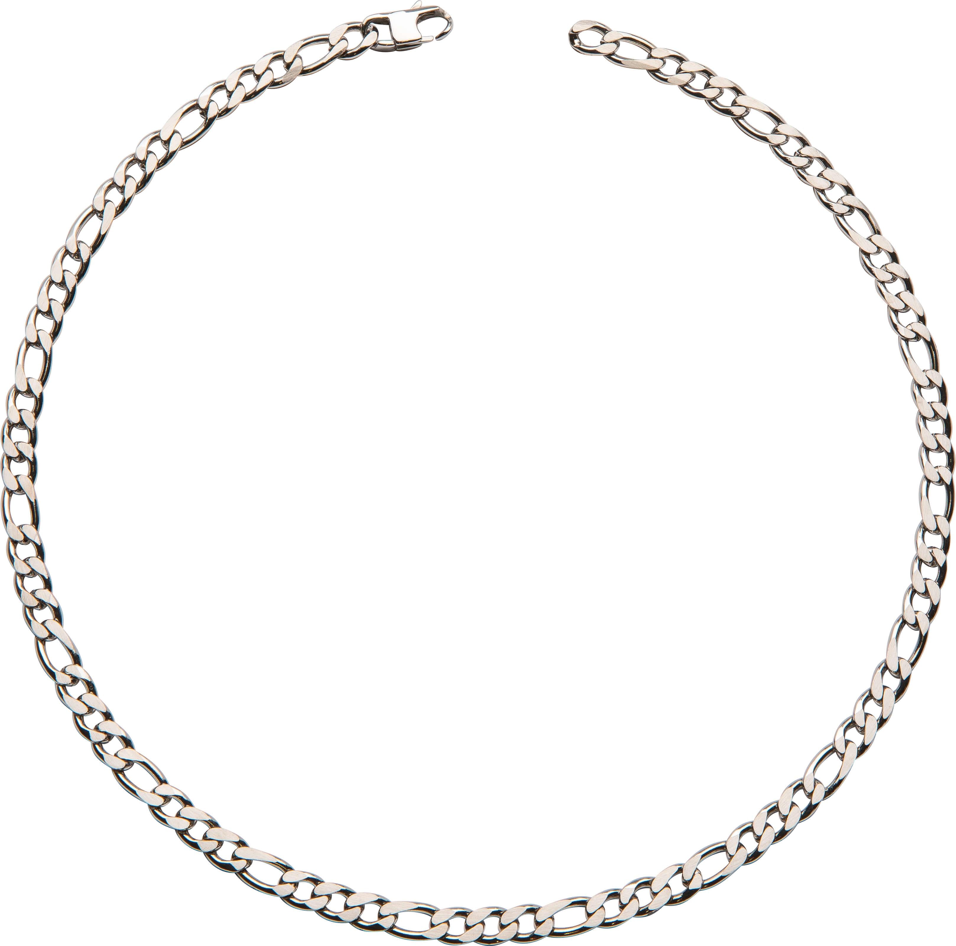 Matte & Polished Steel Figaro Necklace - Width 7mm