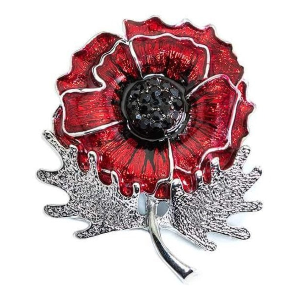 Large Poppy On Stem Brooch