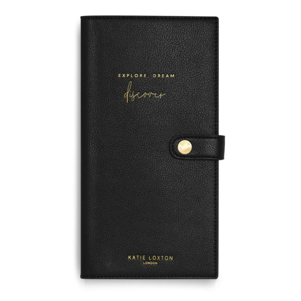 TRAVEL WALLET - EXPLORE DREAM DISCOVER - Black - 23x12cm