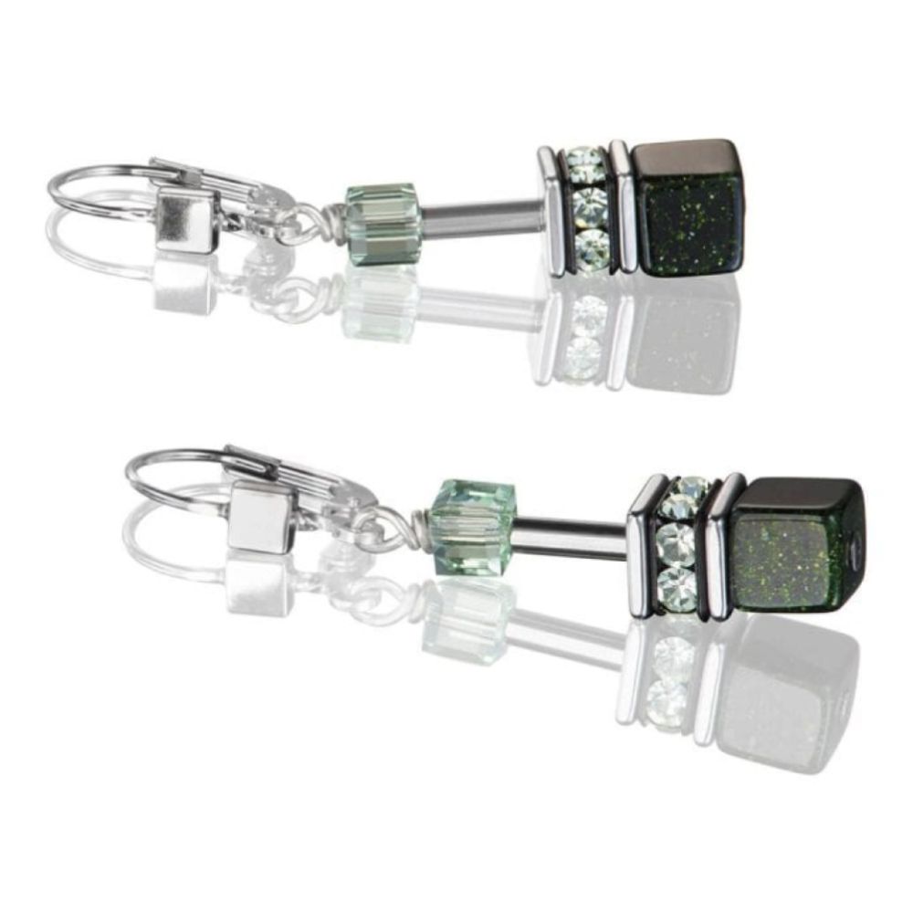 Geo Cube Dark Green Pierced Earrings