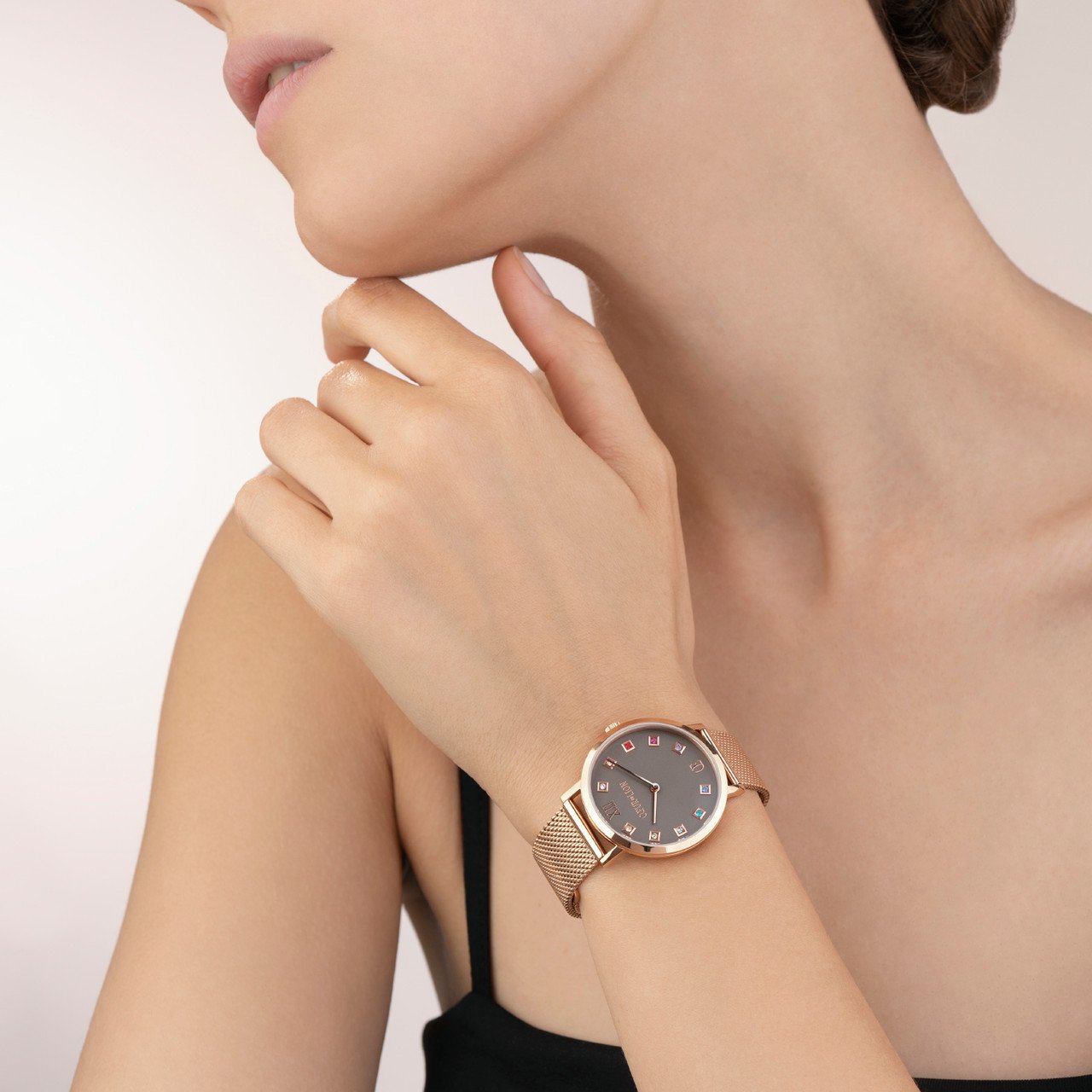 Round Mocha Dial Rose Gold Milanese Bracelet Watch