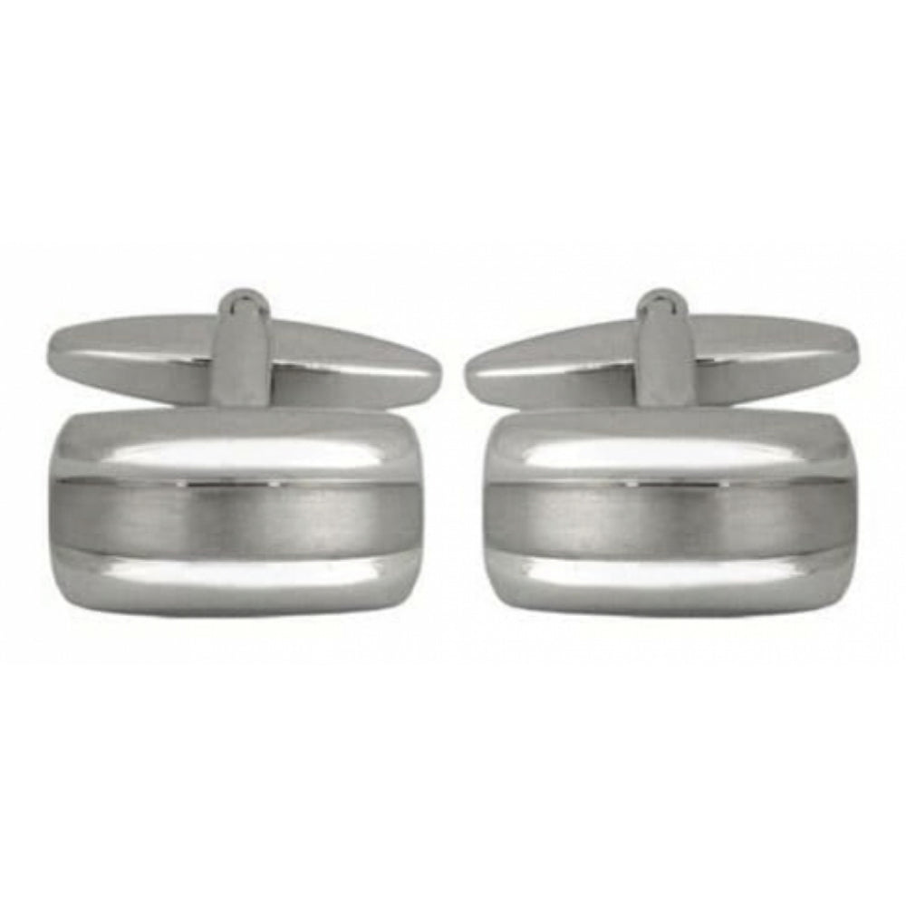 Rhodium Plated Curved Brushed Lined Cufflinks