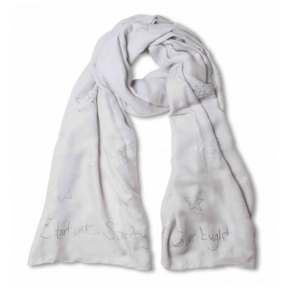 Sentiment Scarf - Star Light Star Bright - Pale Grey With Silver Foil