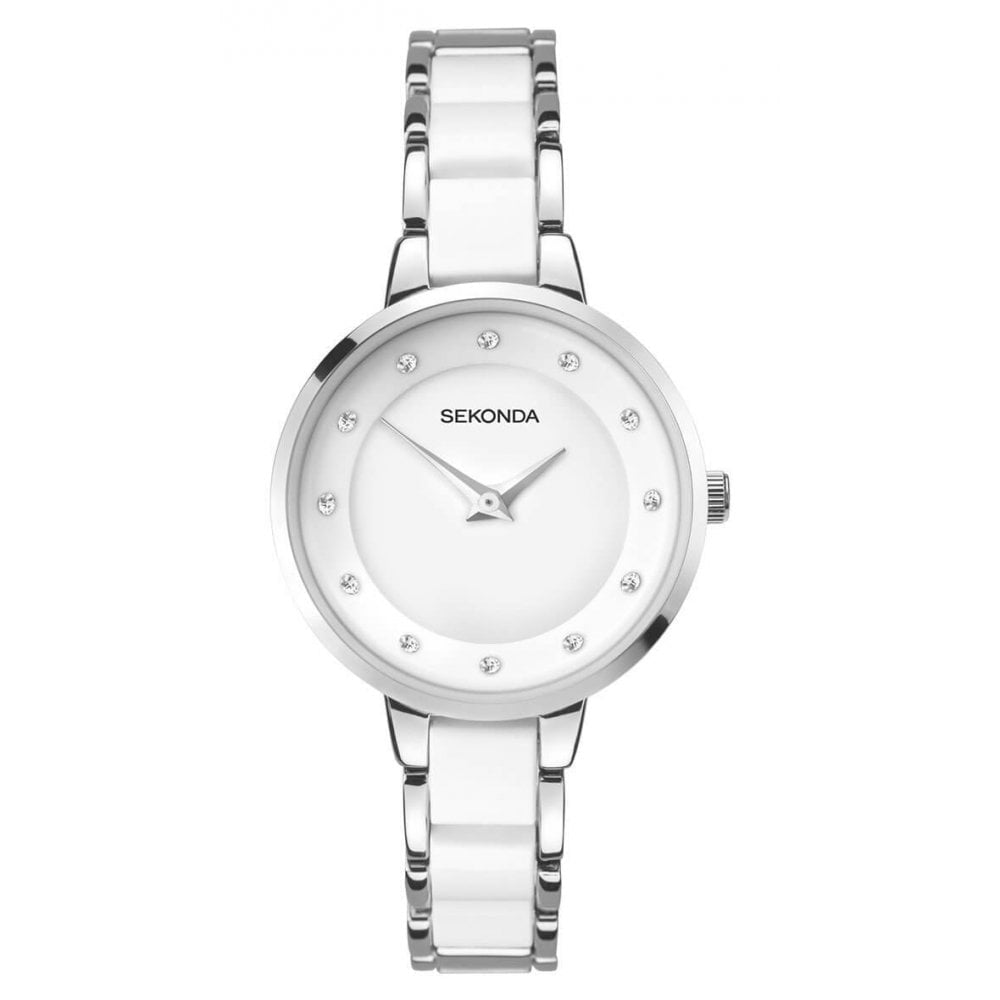 Silver & White Links Bracelet Strap & Stainless Steel Case With White Dial Ladies Watch
