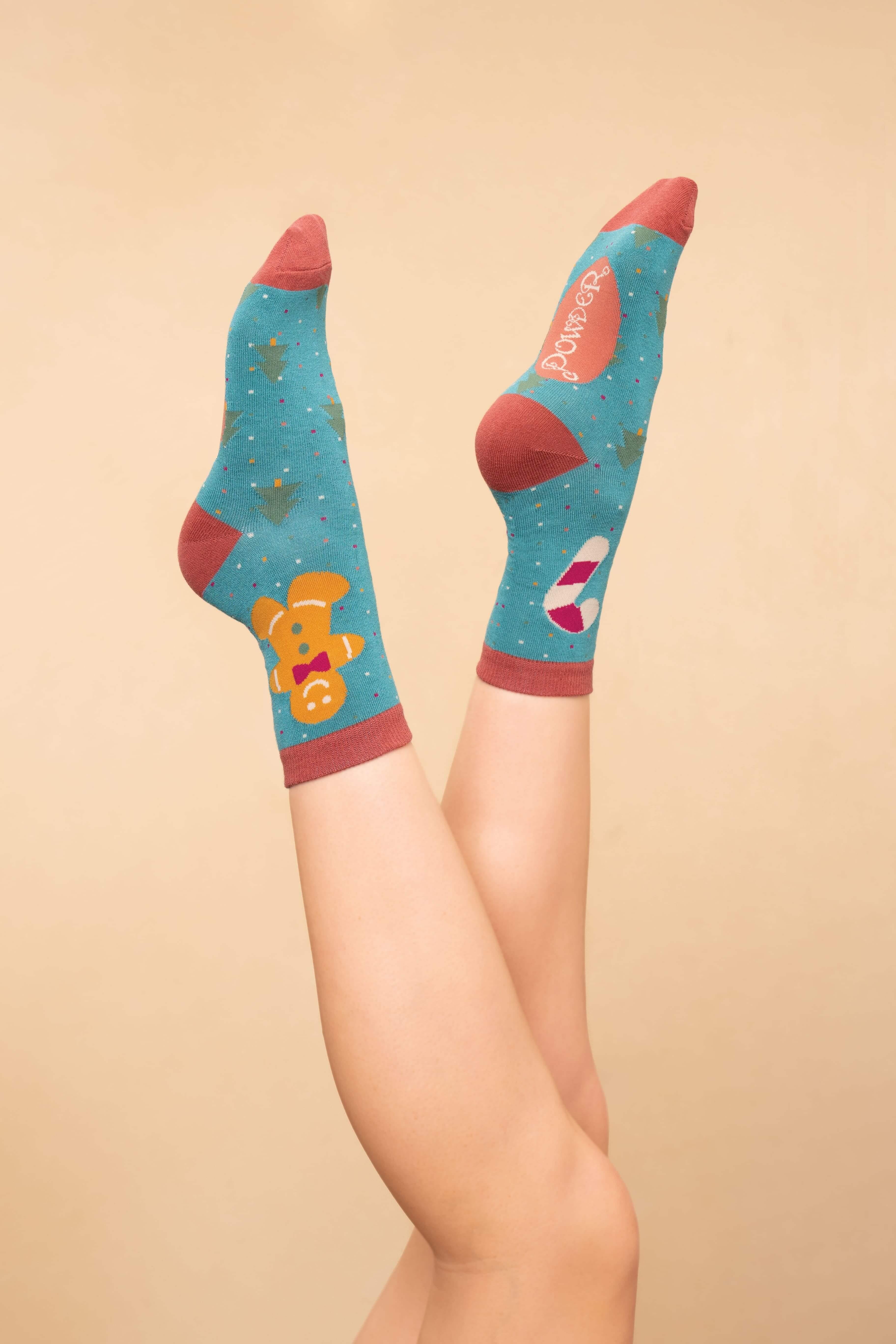 Gingerbread Man Ladies Ankle Socks - Aqua