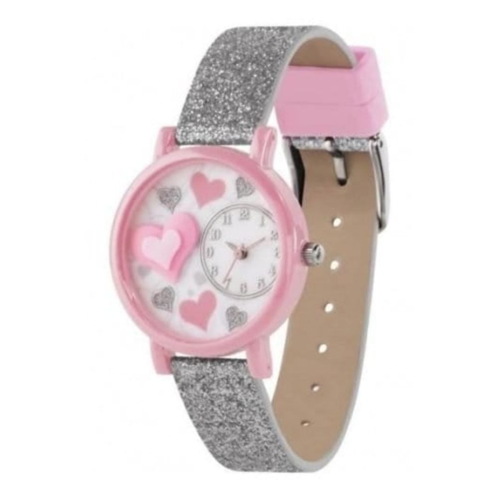 Silver Glittery Children's Watch With Hearts