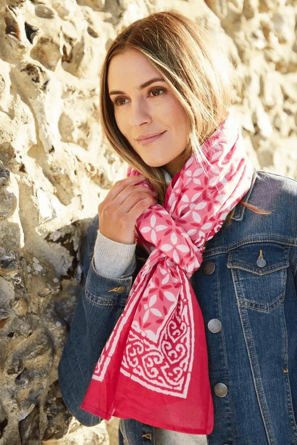 Hand Printed Cotton Sarong Tiles Pink