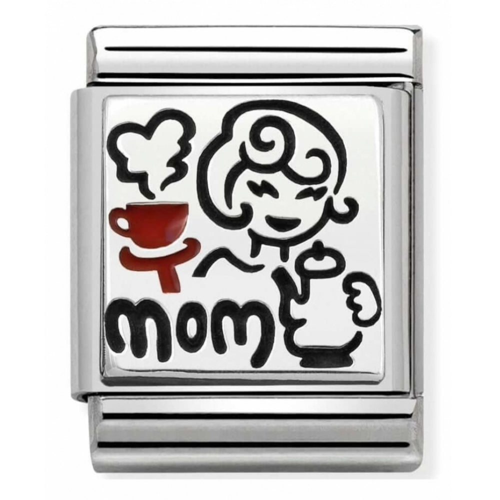 Composable Oxidised MOM With Cup Stainless Steel, Enamel And Sterling Silver Big Charm