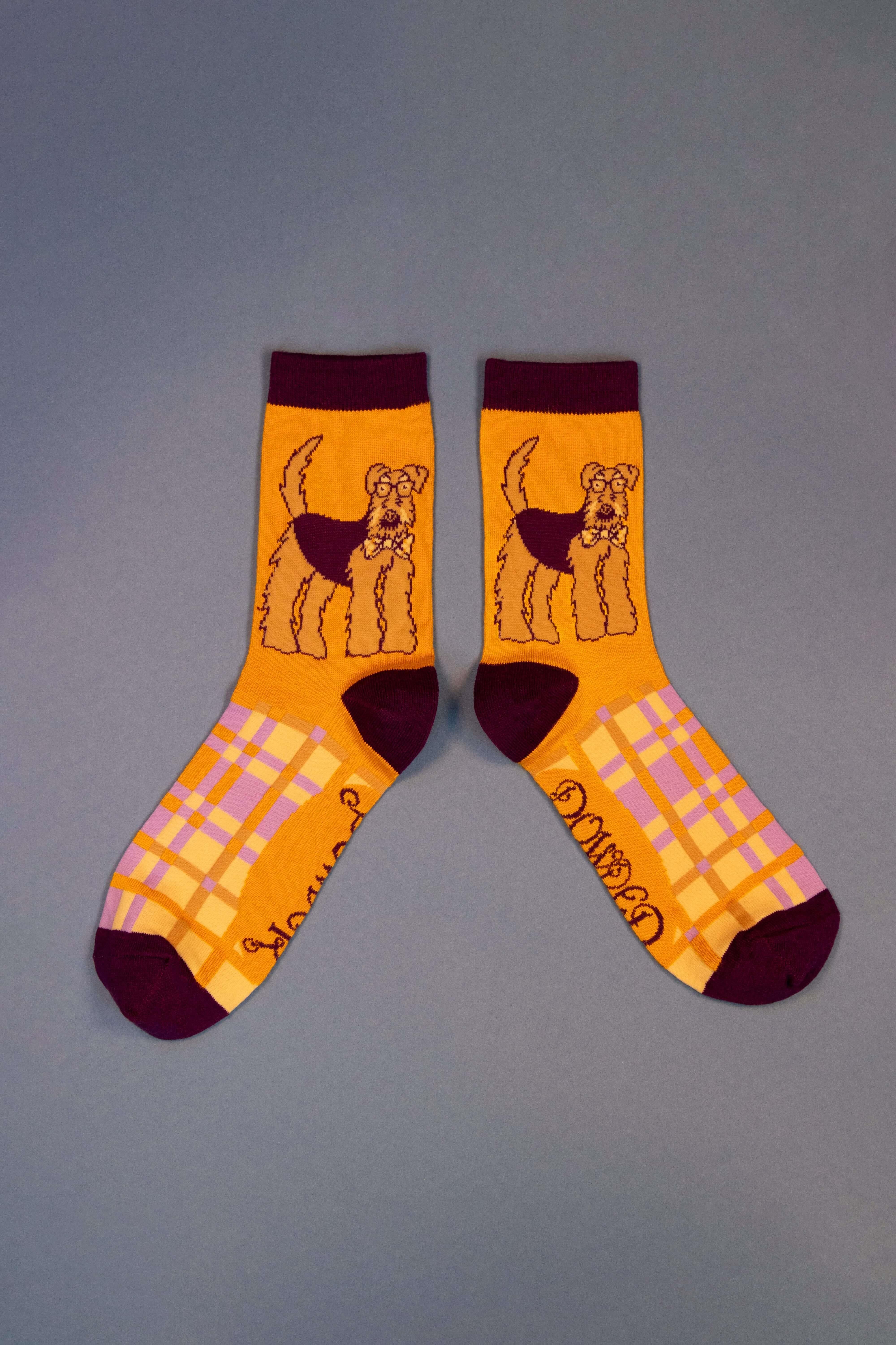 Mens Airedale Dog Socks -Yellow