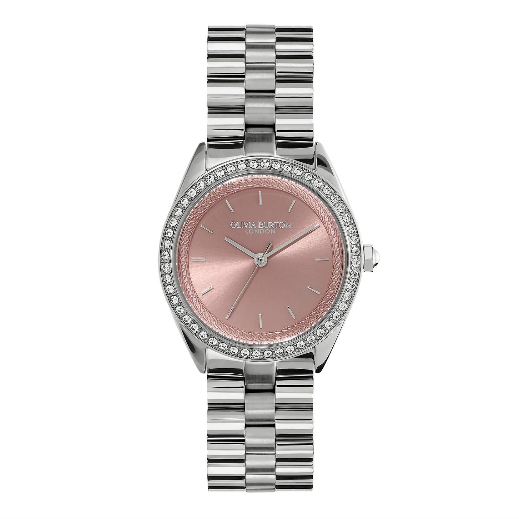 Bejewelled Mellow Rose Dial & Silver Bracelet Watch
