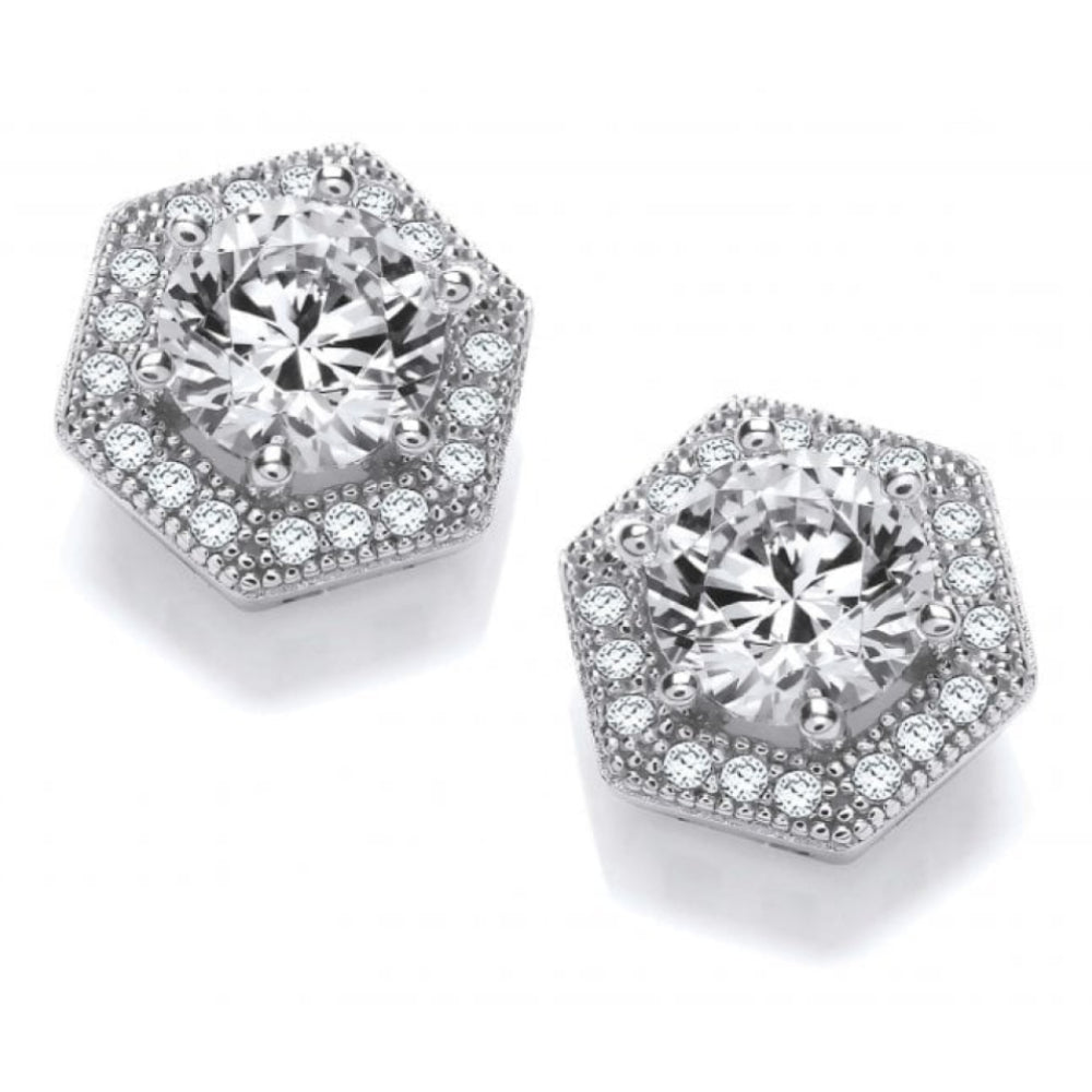 Silver CZ Sharp Hexagon Solitaire Earrings
