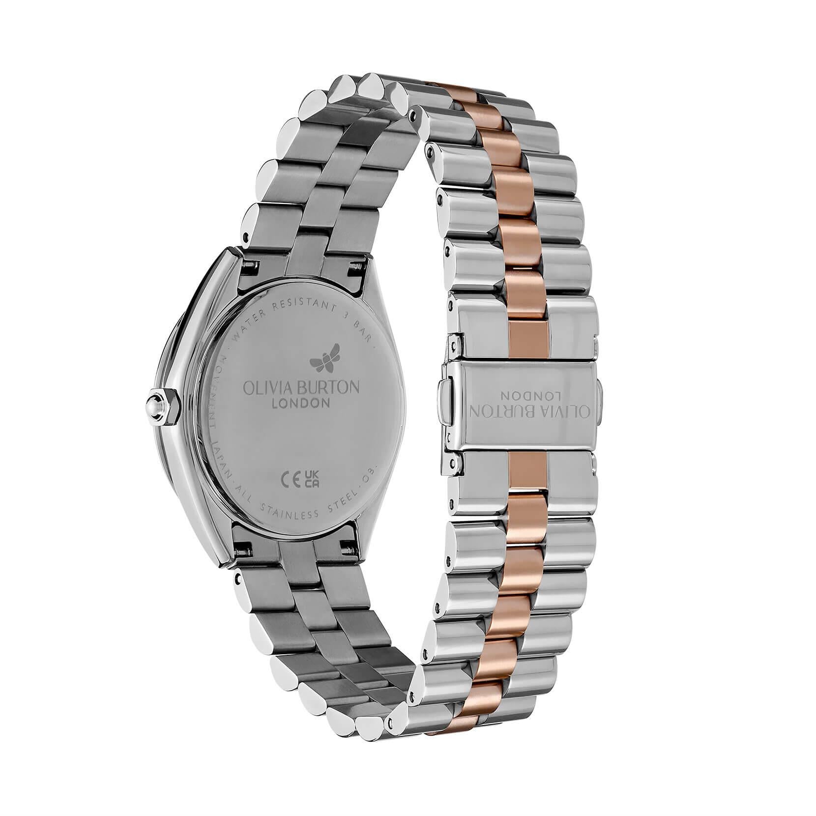 Bejewelled Silver Dial & Two Tone Bracelet Watch