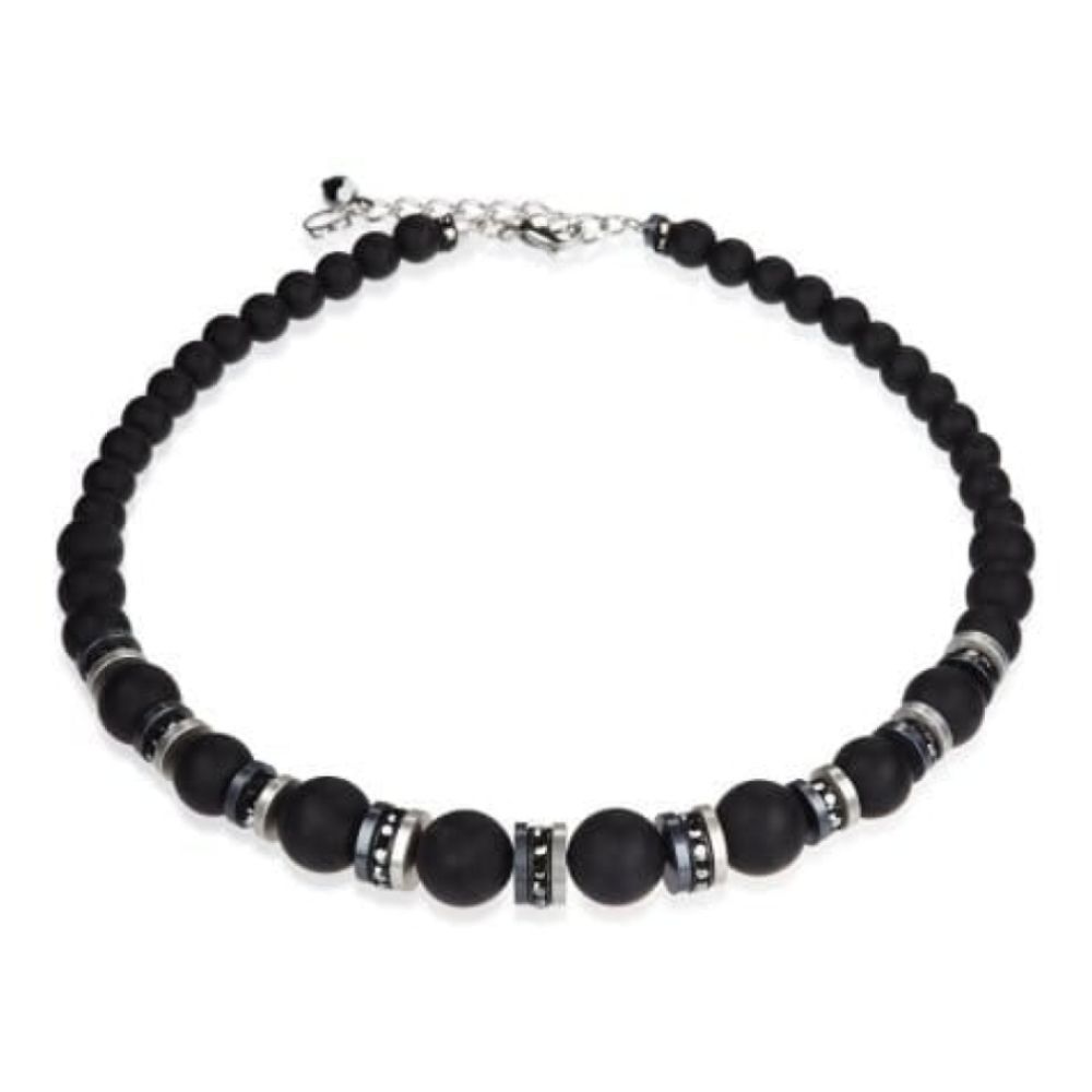 Black Mat Onyx Circular Bead Necklace With Swarovski
