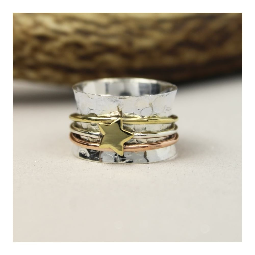Sterling Silver Spinning Ring With Golden Star