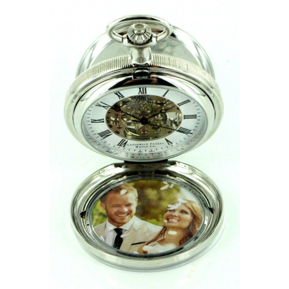 The Kew - Mechanical Chrome Plated Photo Frame Pocket Watch