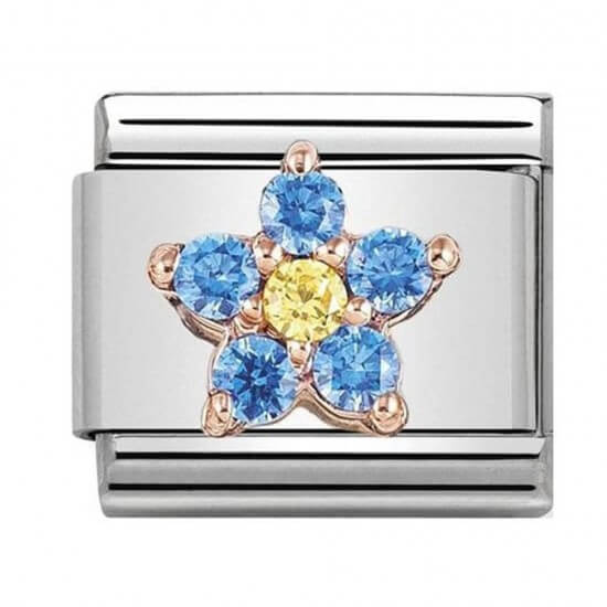 Composable Classic Celeste & Yellow Flower on 9k Rose Gold Link